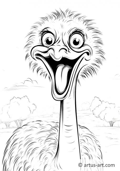 Página para colorir de avestruz com um grande sorriso